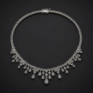 Women's 925 Sterling Silver <b>Statement</b> <b>Necklace</b> Pear and Round Brilliant Cut Moissanite Wedding Anniversary Party - Product Image 5