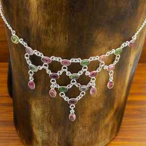 Étnico moderno 925 Plata sólida fina colgante encanto artesanal turmalina piedras preciosas racimo collar niños hechos a mano - Product Image 1