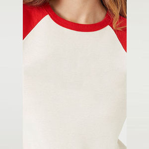 Camiseta de Mujer a la Moda con Manga Corta, Cuello Redondo, Bloques de Color, Estilo Casual, Tejido de Punto Jersey, 100% Algodón, Primavera Verano - Product Image 4