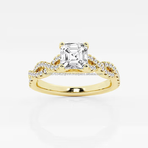 Anillo de compromiso/Bodas de lujo de oro de 14K para mujer con piedra principal de perla de joyería IGI/GIA de diamante cultivado en laboratorio Asscher - Product Image 3