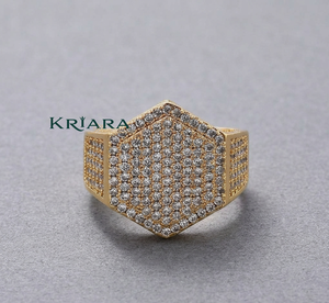 Bague Cocktail Hexagonale en Moissanite pour Homme, Argent 925 Plaqué Rhodium, Sertissage Pavé, Style Hip-Hop - Product Image 4
