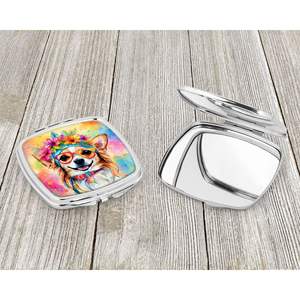 <b>Compact</b> Folding Handheld Travel Makeup <b>Mirror</b> Chihuahua Hippie Dawg Decorative <b>Design</b> Gift for Women and Girls - Product Image 3