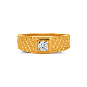 Elegant Gold <b>Ring</b> <b>for</b> <b>Men</b> Featuring a Single Diamond and a Diamond Patterned Band Dominion Crosscut <b>Men's</b> Solitaire Diamond <b>Ring</b> - Product Image 3