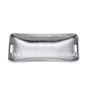 Plateau de service créatif en aluminium argenté, plateau de restaurant, rangement alimentaire, cuisine, finition brillante, martelé - Product Image 1
