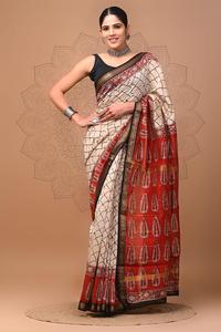 Sari en soie Maheshwari de qualité supérieure de Jaipur, imprimé à la main, vêtements ethniques indiens, fabricant et exportateur de saris - Product Image 3