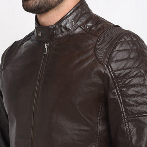 URBANGAZER Men's 100% Polyester Thick Leather <b>Jacket</b> Stand Collar Covered Button <b>Patchwork</b> Design Windproof Breathable Cotton - Product Image 3
