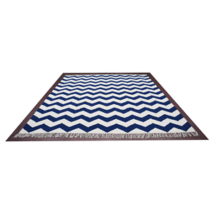 Tapis d'intérieur Chevron Zig Zag tissé à la main, bleu marine et blanc, géométrique, en coton à poils ras, pour salon, chambre ou décoration de chevet, style côtier - Product Image 2