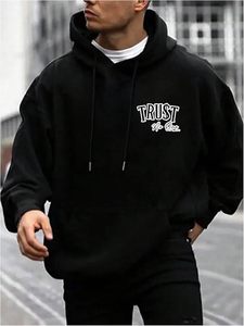 Sudadera con capucha y cordón ajustable para hombre, con estampado gráfico de letras y bloques de color - Product Image 2
