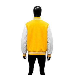 HIGH QUALITY <b>Men's</b> Yellow <b>White</b> Varsity <b>Jacket</b> Casual Turn-down Collar Regular Sleeve Polyester Cotton Fleece Autumn Wear SALE'S - Product Image 2