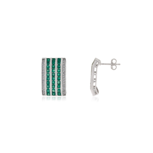 Pendientes Geométricos de Plata 925, 100% Auténticos, con Ónix Verde y Diamantes en Engaste de Canal, Minimalistas, para Uso Diario de Mujer - Product Image 3