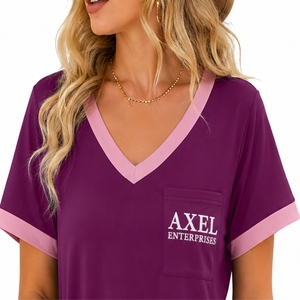 Camiseta de Manga Corta con Cuello en V para Mujer, Logotipo Personalizado, Suave, Informal, Verano, Tela Suave de Primera Calidad, Transpirable - Product Image 6
