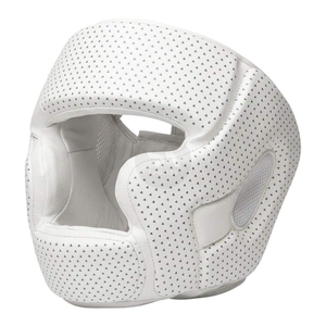 Casque de boxe en cuir PU bleu avec accents blancs, casque de sport protecteur pour la protection de la tête, taille universelle unisexe - Product Image 3
