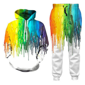 Ensemble de survêtement streetwear à capuche avec sublimation intégrale et effet délavé / Survêtements imprimés aux couleurs arc-en-ciel - Product Image 2