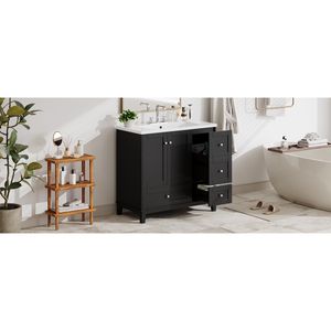 36-Inch Modern USB Charging Bathroom Vanity <b>Cabinet</b> Two-Doors Three-Drawers <b>Storage</b> <b>Small</b> Space Solution for Urban Bathrooms - Product Image 5