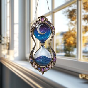 Sablier en verre avec cadre métallique bohème et motif lune et étoile pour la décoration de fenêtre - Product Image 2