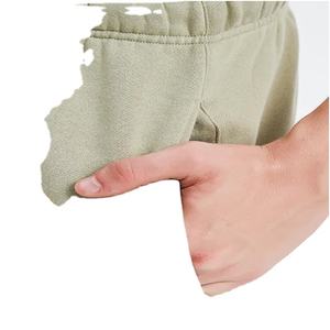 Pantalones de chándal de lana pesados de 410gsm de alta calidad para hombre, estampado personalizado, gris liso con etiqueta de lona, Pantalones - Product Image 4
