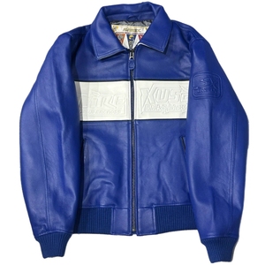 Veste en cuir bleu Avirex Super Spider Racing pour l'hiver, vente en gros B2B |   Blouson de moto pour homme de qualité supérieure avec fermeture éclair, couleur personnalisée, service OEM - Product Image 4
