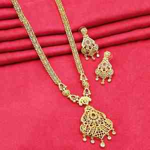 สร้อยคอยาวแฟชั่นทองไมโคร 14K 18K 24K ขายส่ง, ชุดเครื่องประดับยาวแบบดั้งเดิม, ชุดเครื่องประดับยาวลายดอกไม้ทองไมโคร - Product Image 1