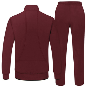 Unisex Burgundy Tracksuit Full Zip Jacket <b>Pants</b> Set Solid Color Turn-<b>down</b> Collar Casual Winter Wear Regular Fit Fleece - Product Image 4