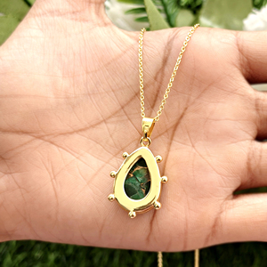 Trendy jewelry mohave copper turquoise teardrop pendant <b>necklace</b> solid brass 18k gold plated beaded designer <b>statement</b> <b>necklace</b> - Product Image 6