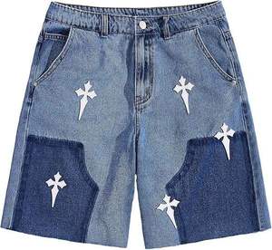 Customized Unisex High Rhinestone Ripped Distressed Denim <b>Shorts</b> Embroidery <b>Patches</b> Logo Formal Streetwear Unisex <b>Shorts</b> - Product Image 3