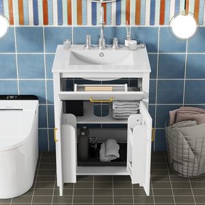 Lussuoso Mobile Bagno da 24 Pollici con Lavabo in Ceramica, 2 Ante con Chiusura Ammortizzata Salvaspazio, 24x18x34 Pollici - Product Image 4