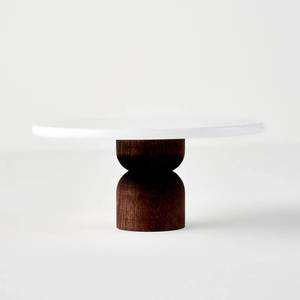Modern Round Marble <b>Cake</b> <b>Stand</b> with Wood Base Handmade Dessert Display Pedestal Party Home hotel - Product Image 1