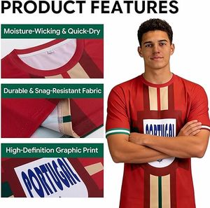 Camiseta de Fútbol de Portugal Unisex de Manga Corta con Cuello Sublimado, 100% Poliéster, Tejido de Malla Transpirable, Nombre y Números del Equipo Personalizados en la Parte Delantera - Product Image 3