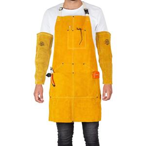 Premium Split Cowhide Leather Welding Apron <b>Fire</b>-Resistant Safety Protective Work Apron with Utility <b>Tool</b> Pockets for Welders - Product Image 1