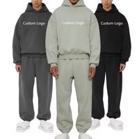 Ensemble de survêtement pour homme en coton léger, coupe ample, comprenant un sweat à capuche court et un pantalon de survêtement empilé, coupe oversize, coupe-vent d'hiver, personnalisable