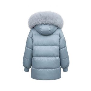 Custom Ice Blue Women's Polyester Quilted Puffer Jacket <b>Fur</b> <b>Trim</b> Hood Long Winter Coat Padded Outerwear - Product Image 2
