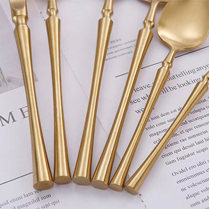 Ensemble de couverts en argent et acier inoxydable, gravé, style rustique, pour mariages, hôtels, restaurants, avec support en métal doré - Product Image 2