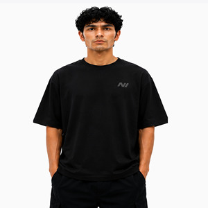 T-shirt Homme Oversize Noir en Coton 2026 Manches Courtes Col Rond Décontracté Streetwear Respirant Coupe Classique Logo Avant Uni - Product Image 1