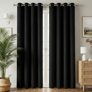 Neela Home Plain 270GSM 100% Polyester Heavyweight Woven Blackout Grommet <b>Curtains</b> Thermal Insulated Window Treatment Panels - Product Image 1