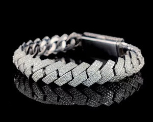 <b>Mens</b> 925 Silver Moissanite Cuban Link Bracelet Iced Pave Statement Luxury Chain Bracelet Hip Hop Jewellery for <b>Men</b> - Product Image 1