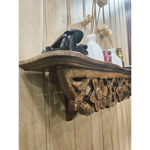 Handcrafted Mango Wood <b>Wall</b> <b>Shelf</b> with Carved Brackets - Wholesale Home Dcor - Product Image 1