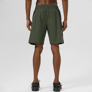 Shorts de sport gris pour homme, séchage rapide, taille mi-haute, bande élastique avec cordon de serrage, fermeture éclair YKK, longueur Bermuda, polyester tissé - Product Image 2