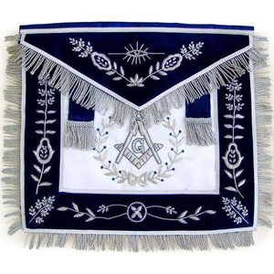 Tablier de Maître Maçon de Grande Loge en Peau d'Agneau de Première Qualité, Brodé, avec Bordure en Velours Bleu et Franges Dorées, Artisanat - Product Image 2