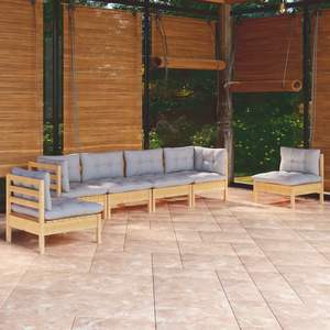 Conjunto de Muebles de Jardín de Madera de Pino Sólido Gris Grande, Tela 100% Poliéster, Elegante y Cómodo - Product Image 1