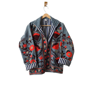 Embellished Velvet <b>Quilted</b> Hooded Jacket Floral Suzani Hand Embroidery Boho Winter Wear Breathable Eco-Friendly Short Coat Women - Product Image 1