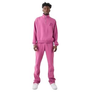 Sudadera con cuello de cremallera y cuarto bordado con logotipo personalizado para hombre, conjuntos de pantalones apilados lisos de gran tamaño de algodón 100%, estilo de chándal - Product Image 1