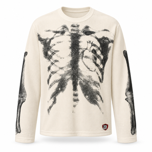 Custom Unisex Thermal <b>Waffle</b> Knit Skeleton Print Long Sleeve Streetwear <b>Shirt</b> OEM Manufacturer Direct from Factory Blimpex INT - Product Image 1