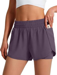 Shorts de sport 2-en-1 pour femmes, taille haute, coupe régulière, séchage rapide, légers, avec doublure et poches pour téléphone – Vente en gros - Product Image 3