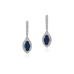 Pendientes de Plata de Ley 925 con Rodio, Diseño Moderno de Halo con Zafiro Azul Marquesa y Circonitas, Joyería Fina al por Mayor - Product Image 1