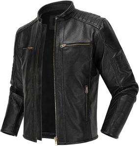 <b>Men</b> Classic Leather <b>Jacket</b> Premium Soft Full Zip Stand Collar Comfortable Casual Durable Front Regular Fit Fashion Outerwear - Product Image 3