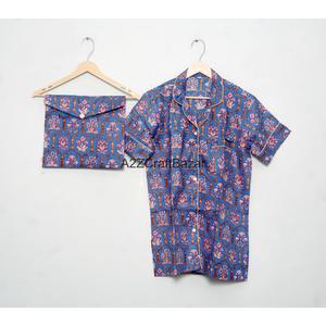 Ensemble de pyjama pour femmes en coton doux respirant et à séchage rapide pour le printemps/été avec short et chemise - Product Image 6
