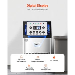 Attrezzatura di Refrigerazione per Cucine Commerciali, Macchina per il Ghiaccio 90lbs/24H, Capacità di Stoccaggio 33lbs, 50 Cubetti di Ghiaccio in 15 Minuti, Display LED Digitale - Product Image 4