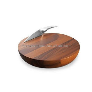Grande planche à découper en bois, fabriquée à la main, en bois naturel, design moderne et luxueux, écologique, avec poignée de couteau en acier inoxydable - Product Image 6