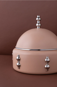 Luxury Beige Chafing Dish Serving Pot <b>Pastel</b> Pink Insulated Hotcase Food Warmer Chrome Accents <b>Decorative</b> Casserole - Product Image 3