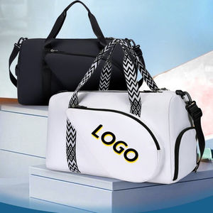 Bolsa Deportiva Unisex Blanca de Poliéster con Asas Negras en Zigzag, Cierre de Cremallera y Múltiples Compartimentos - Product Image 5